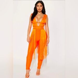 Vibrant Orange Fringe Jumpsuit